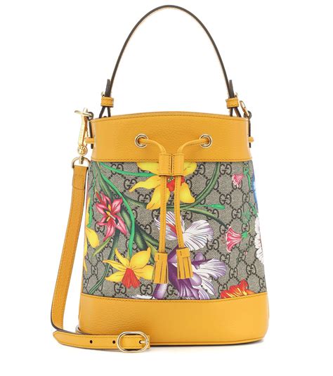 gucci ophidia gg flora pattern small bucket bag in yellow|gucci ophidia suede bag.